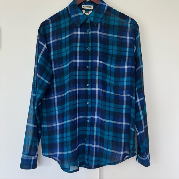 Garage Tops - Garage Blue Plaid Blouse